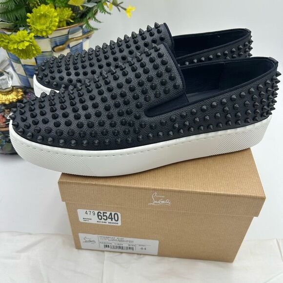 Men's Christian Louboutin spike boat flat sneaker size 44 made in Italy - Picture 6 of 11